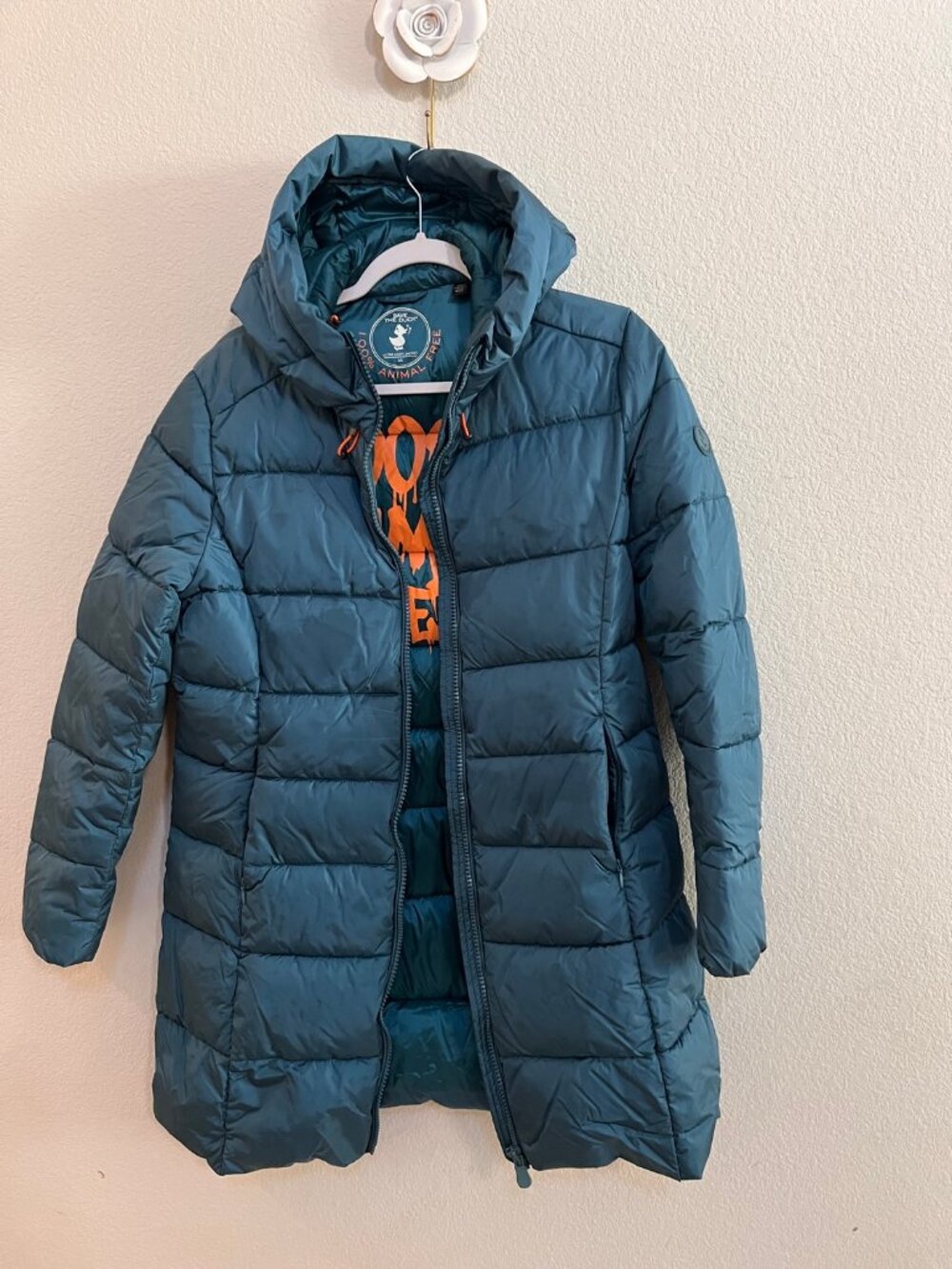 Save The Duck Ultra Light Hooded Puffer Jacket Teal Blue Green Size L